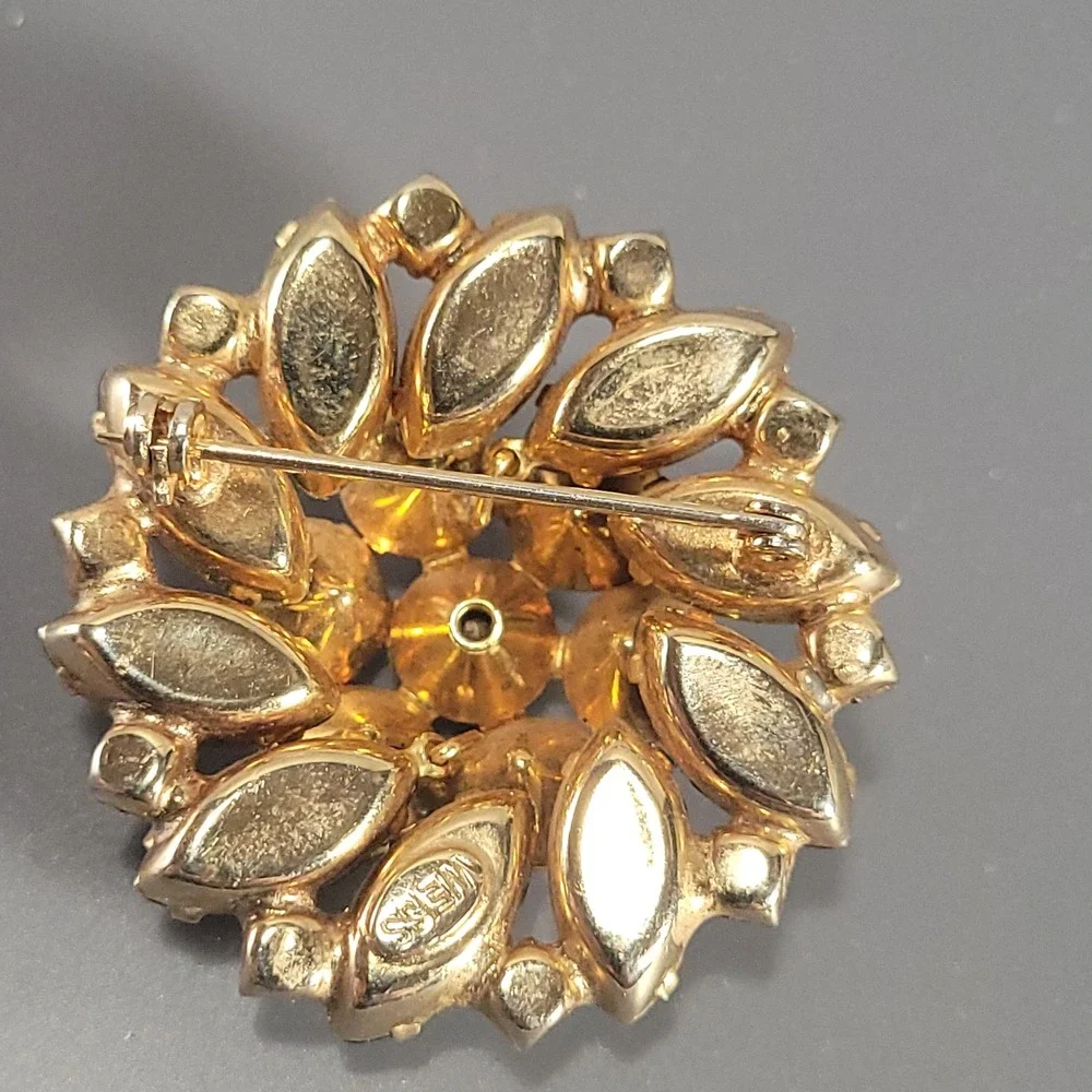 Vintage WEISS  Brooch Root Beer Brown Champagne Rhinestone Cabochon Cluster